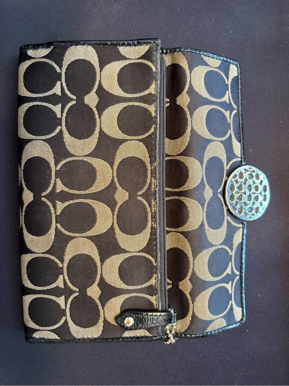 Coach Brown and Black Signature Canvas Wallet